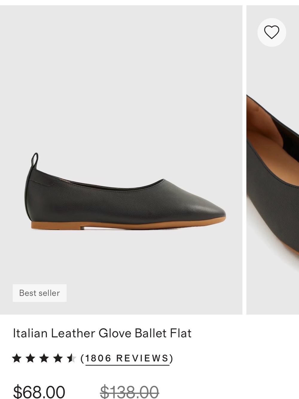 Quince Italian Leather Glove Ballet Flat Black with Tan Sole